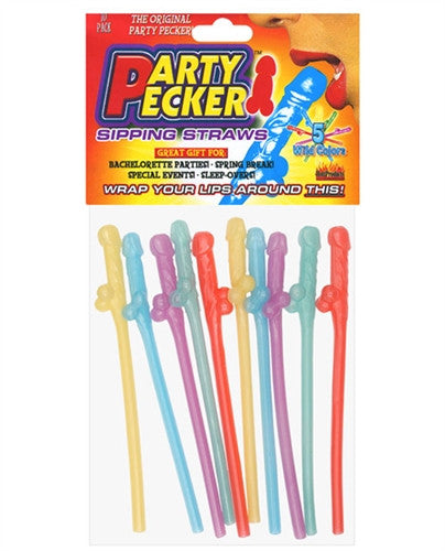 Party Pecker Sipping Straws - 5 Assorted Colors-10pc Bag