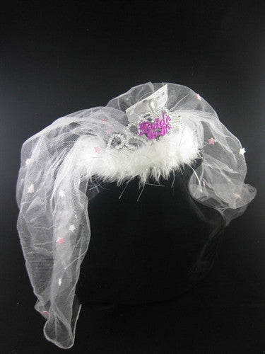Flashing Bride-to-Be Tiara With a White Fur Veil
