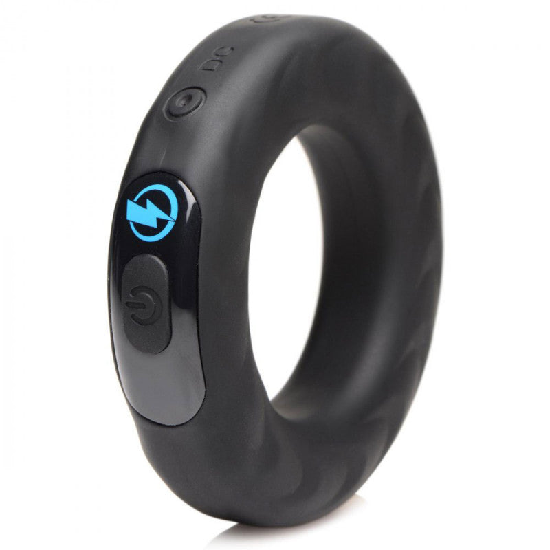E-Stim and Vibrating Silicone  Ring 45mm With  Remote Control - Black