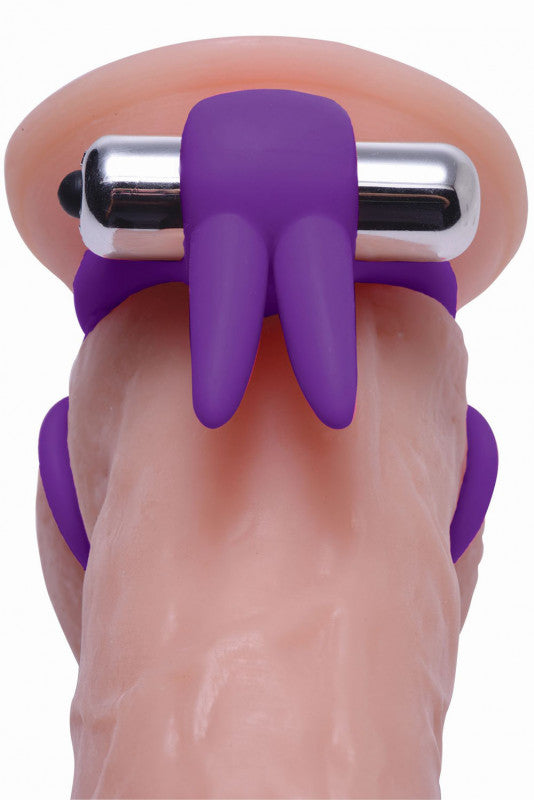 Throbbin Hopper Cock and Ball Ring With  Vibrating Clit Stimulator - Purple