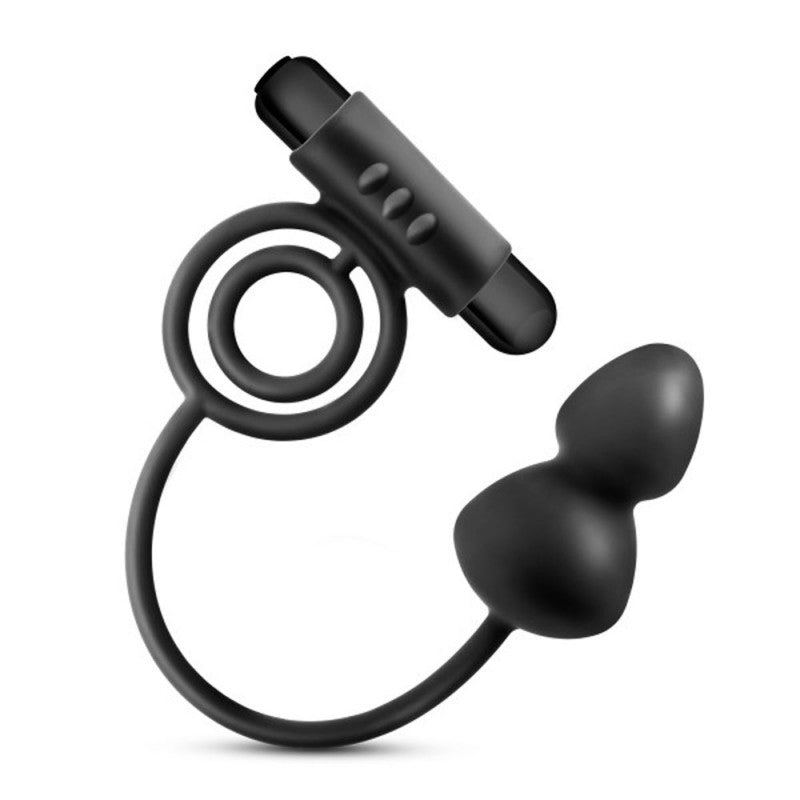 Anal Adventures- Platinum - Silicone Anal Ball  With Vibrating C-Ring- Black