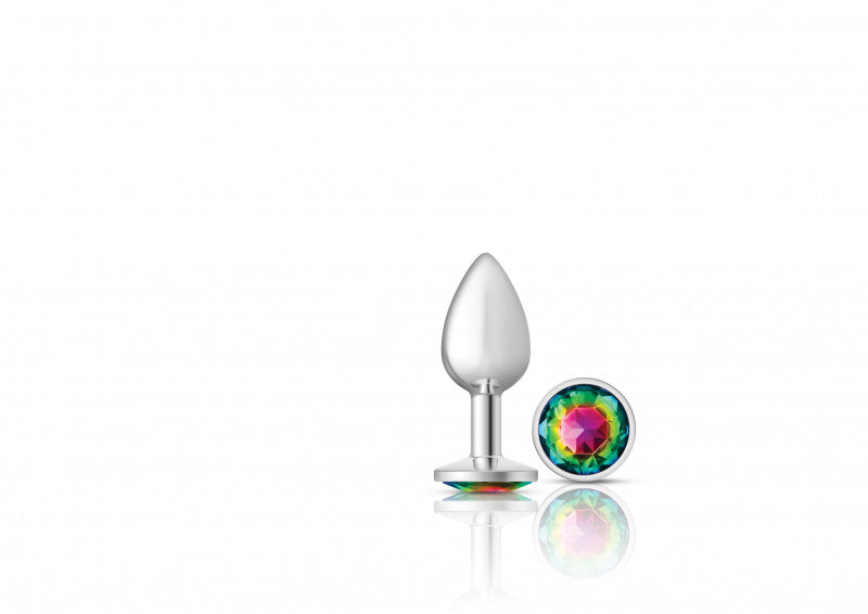 Cheeky Charms - Silver Metal Butt Plug - Round - Rainbow - Small
