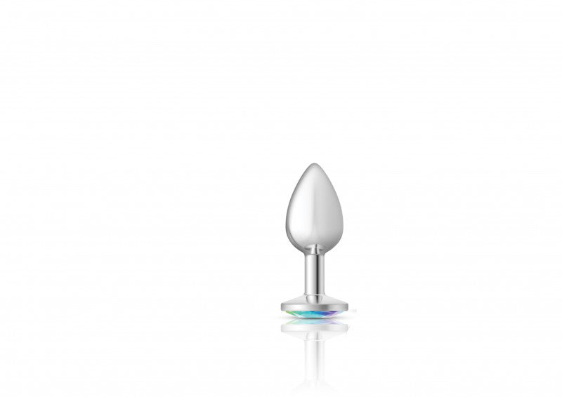 Cheeky Charms - Silver Metal Butt Plug - Round - Clear - Small