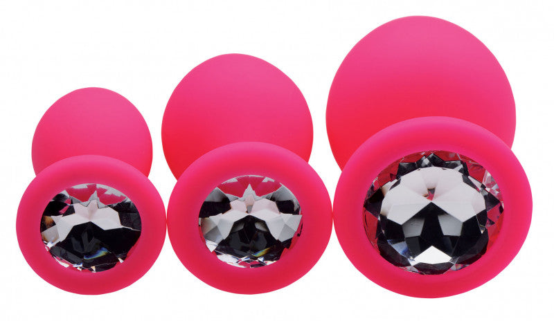 Pink Pleasure 3 Piece Silicone Anal Plugs With Gems