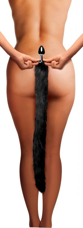 Extra Long Midnight Mink Tail Metal Anal Plug