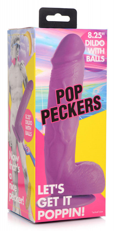 Pop Pecker 8.25 Inch  With Balls - Purple
