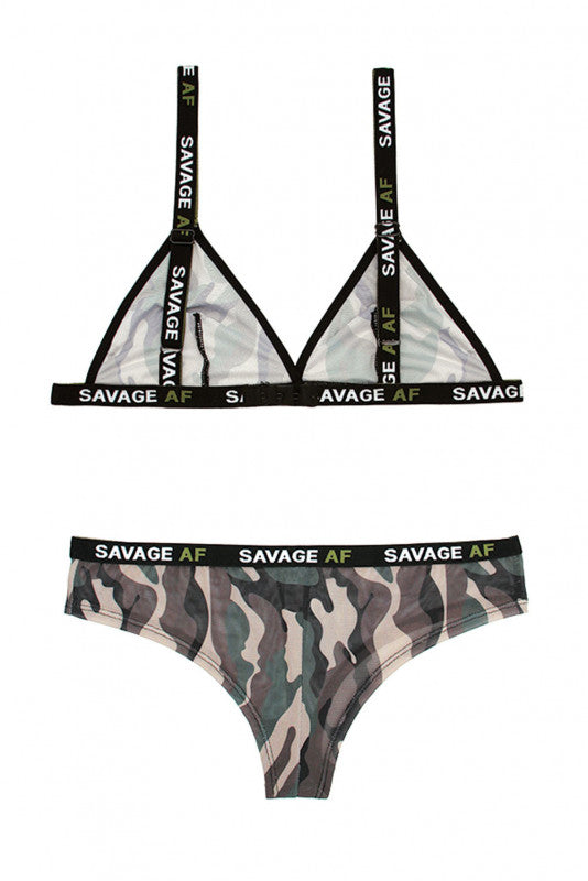 Savage Af Bralette and Cheeky Panty - Forest Camo - S/m