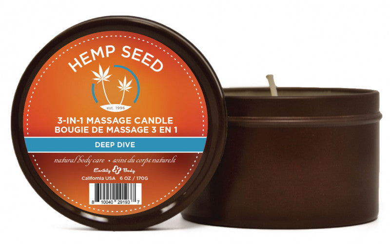 3 in 1 Massage Candle -  Dive - 6 Oz  - Hemp Seed