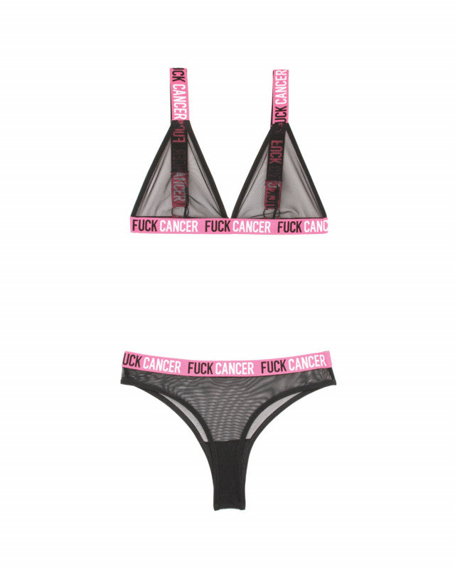 F Cancer Bralette and Cheeky Panty Set - Black - L/xl