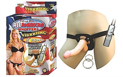 All American Whoppers Vibrating 8-Inch  With Universal Harness - Flesh