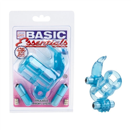 Basic Essentials Double Trouble Vibrating Support System - Blue