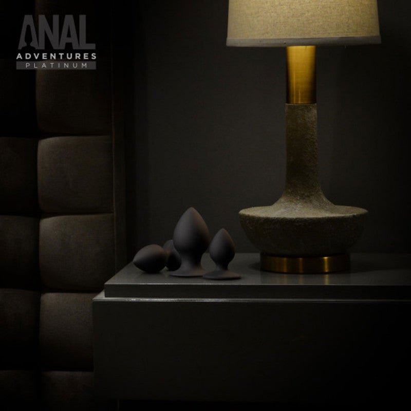 Anal Adventures - Platinum - Silicone Anal Stout  Plug Kit - Black