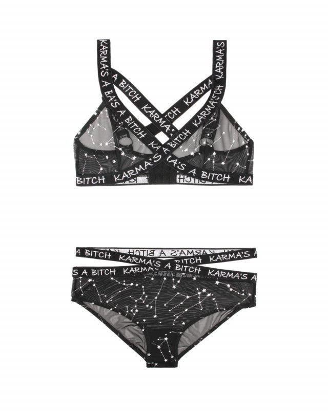 Karma's a Bitch Bralette and Cutout Panty Set - Black - M/l