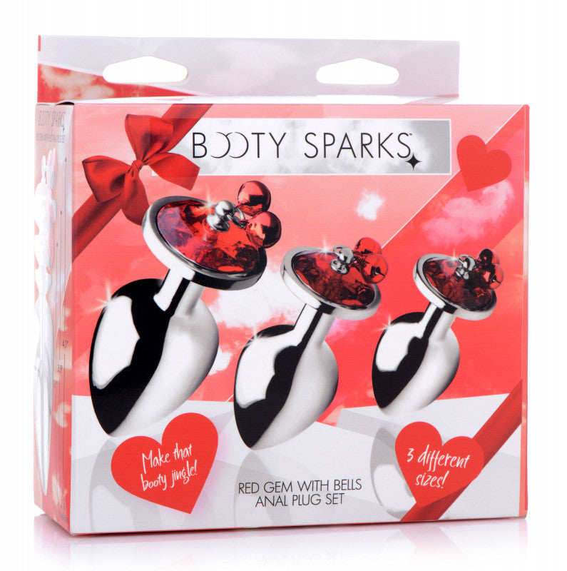 Red Gem With Bells Anal Plug Set