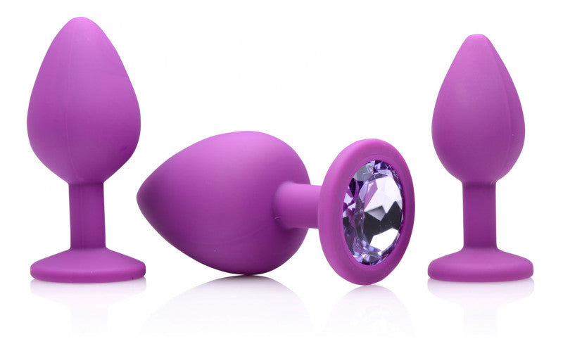 Purple Pleasure 3 Piece Silicone Anal Plugs With Gems