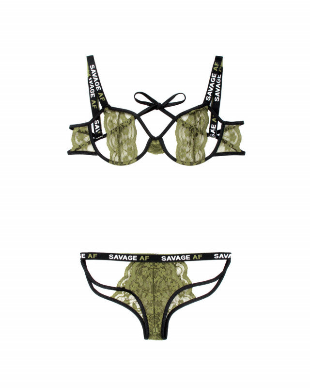 Savage Af Cutout Bra and Caged Panty - Olive - L/xl