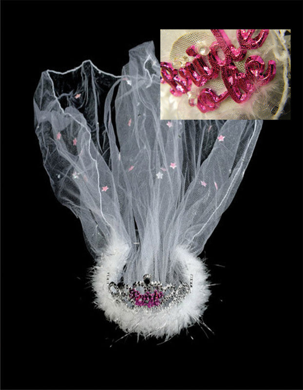 Flashing Bride-to-Be Tiara With a White Fur Veil