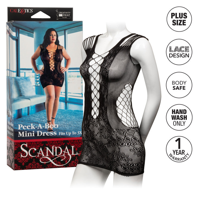 Scandal Plus Size Peek-a-Boo Mini Dress - Plus Size - Black